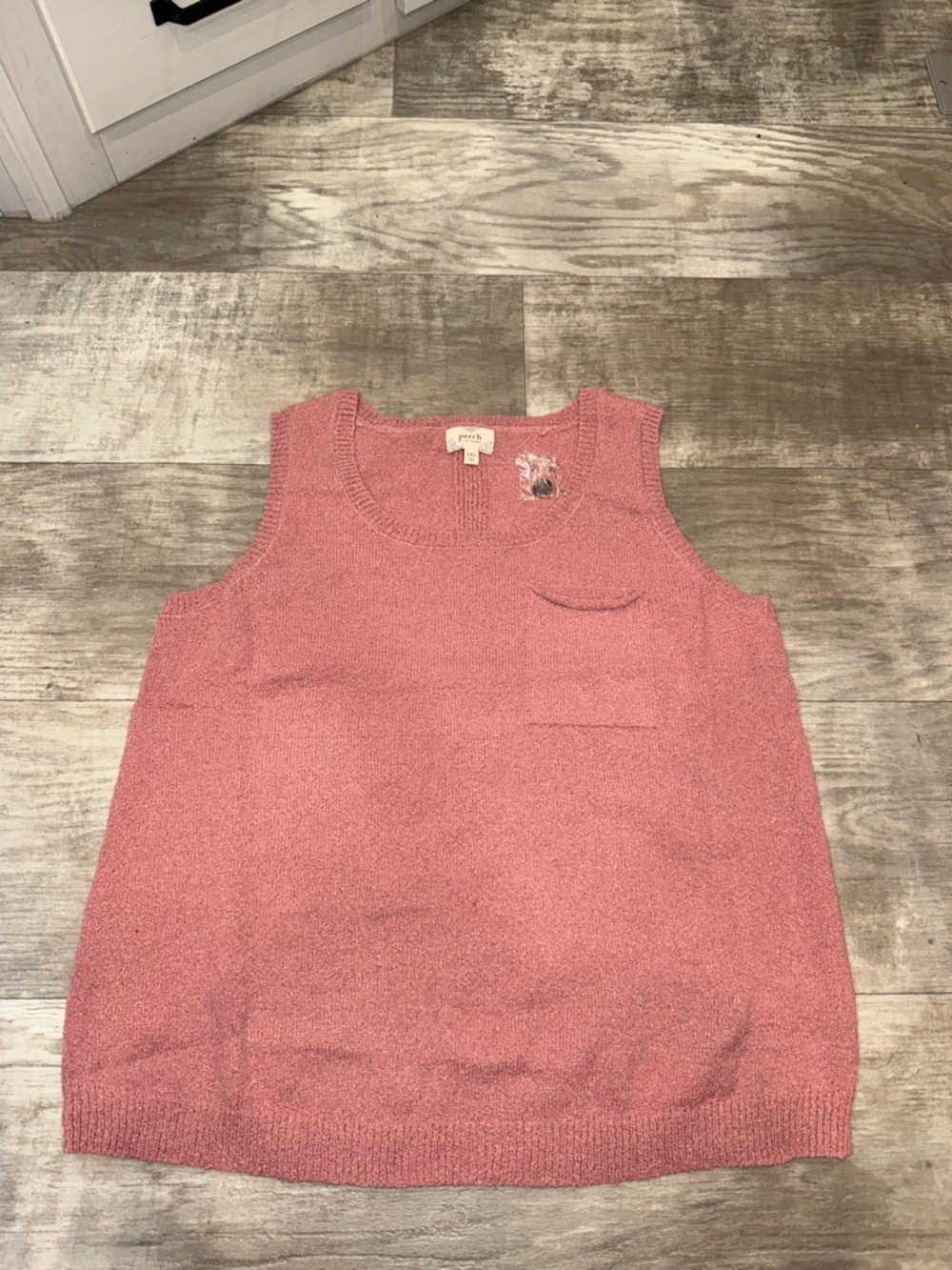 Textured Pink Knit Tank Top with Pocket